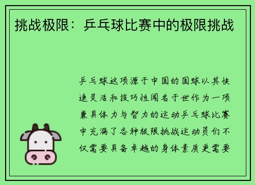 挑战极限：乒乓球比赛中的极限挑战